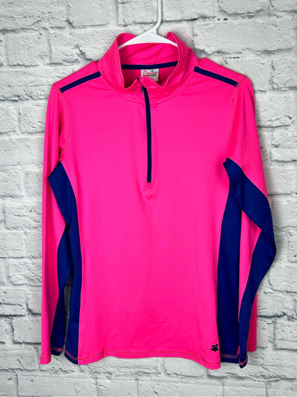 Birdies & Bows Golf Pullover Women L Hot Pink Blue Quarter Zip Performance Top